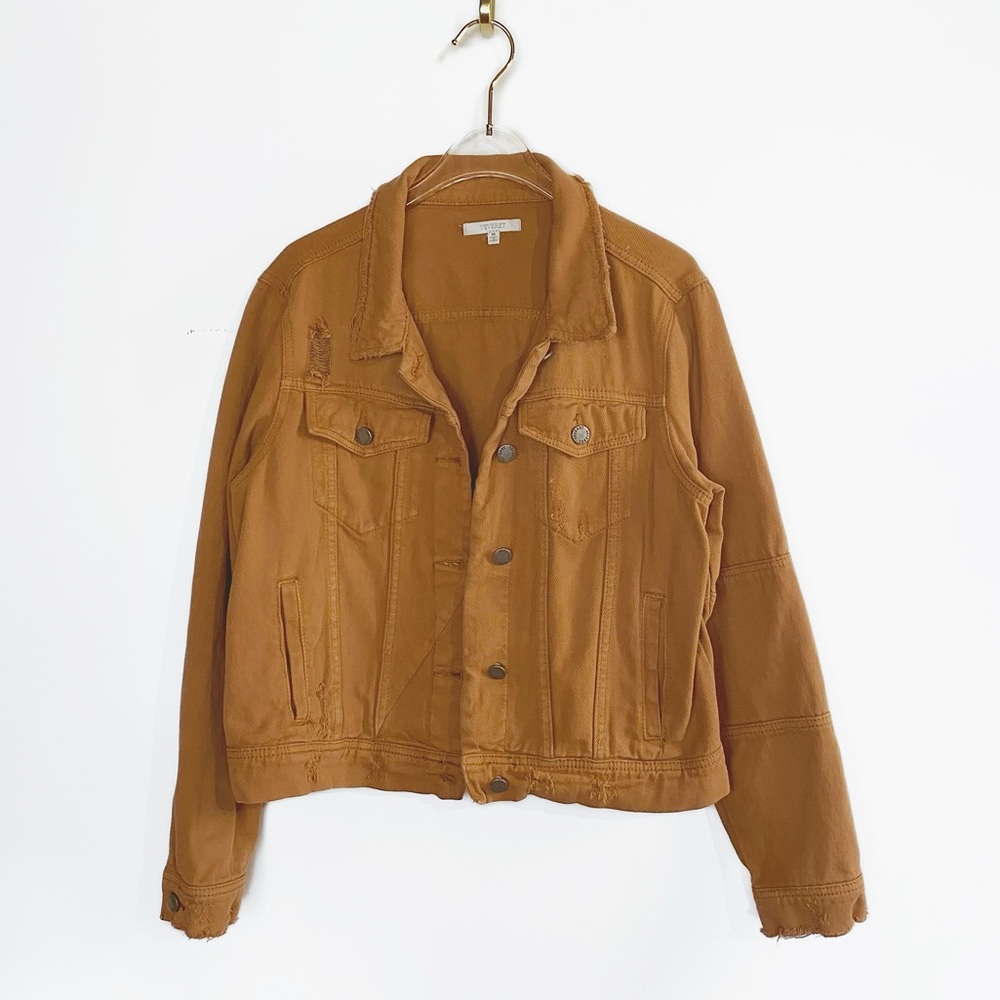 VERVET BY FLYING MONKEY Cropped Rust Brown Jean Jacket